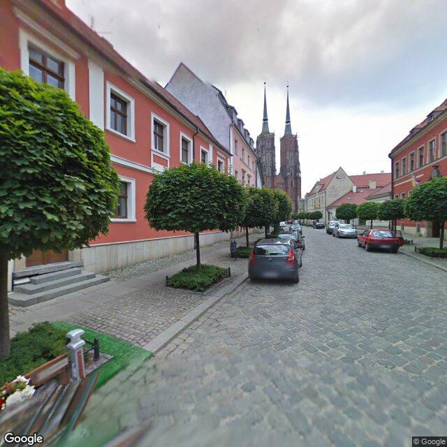 A street on the island, the cathedral spires framed at the end