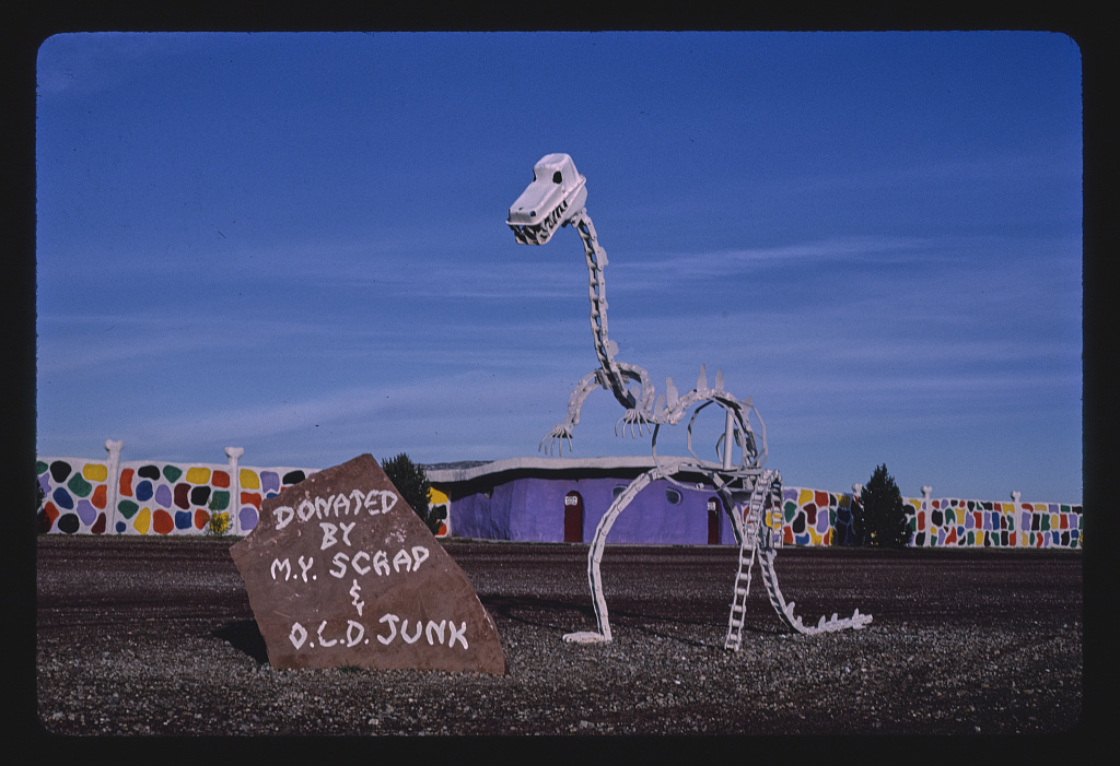 Dino skeleton at Flintstone's Bedrock City, Valle, Arizona, Library of Congress