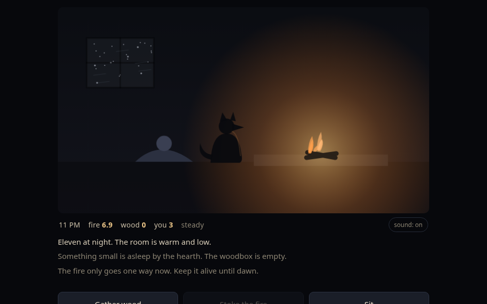 late evening, the hearth steady